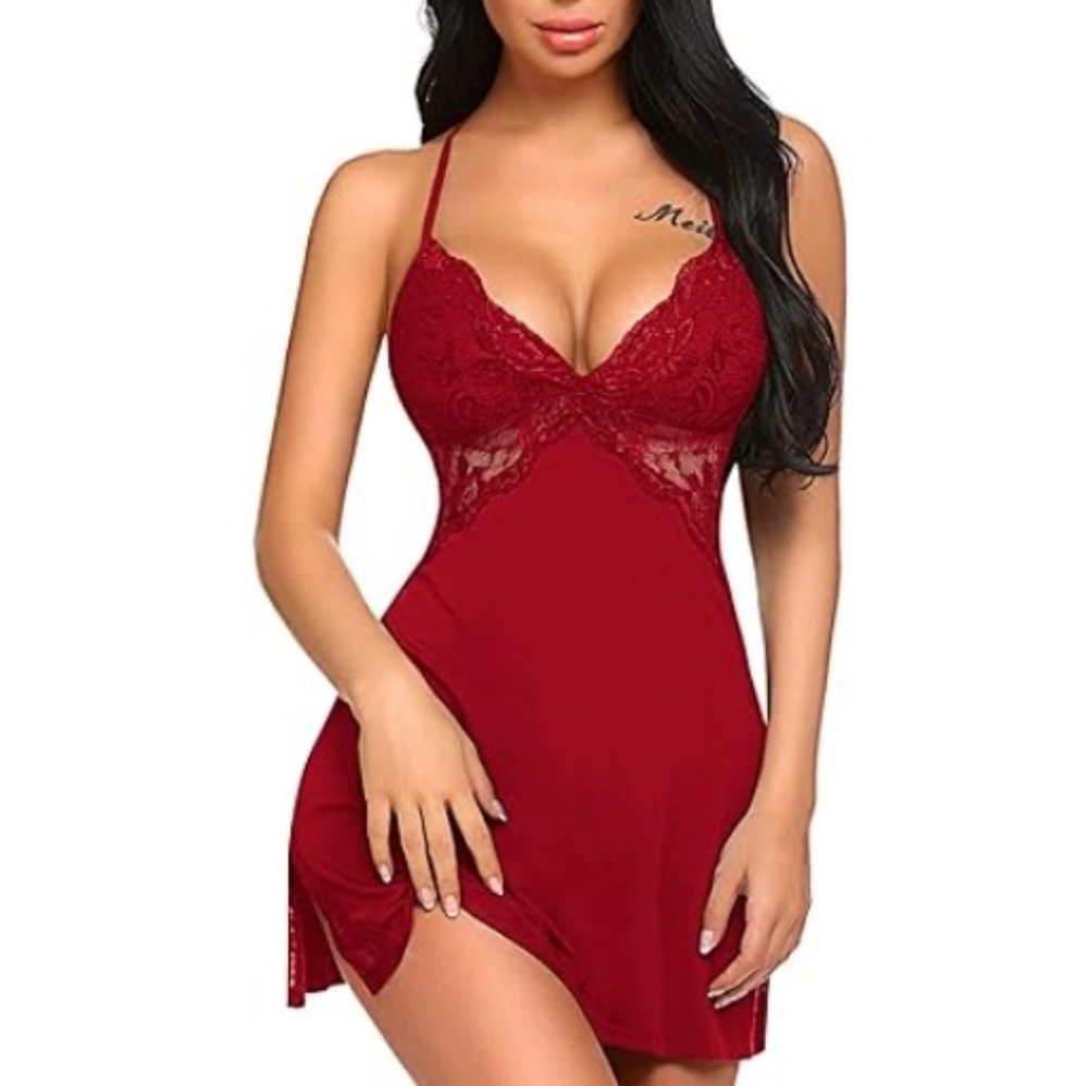 Nightie Lingerie Lace Chemise Sleepwear Babydoll Teddy Nighty Dark Red